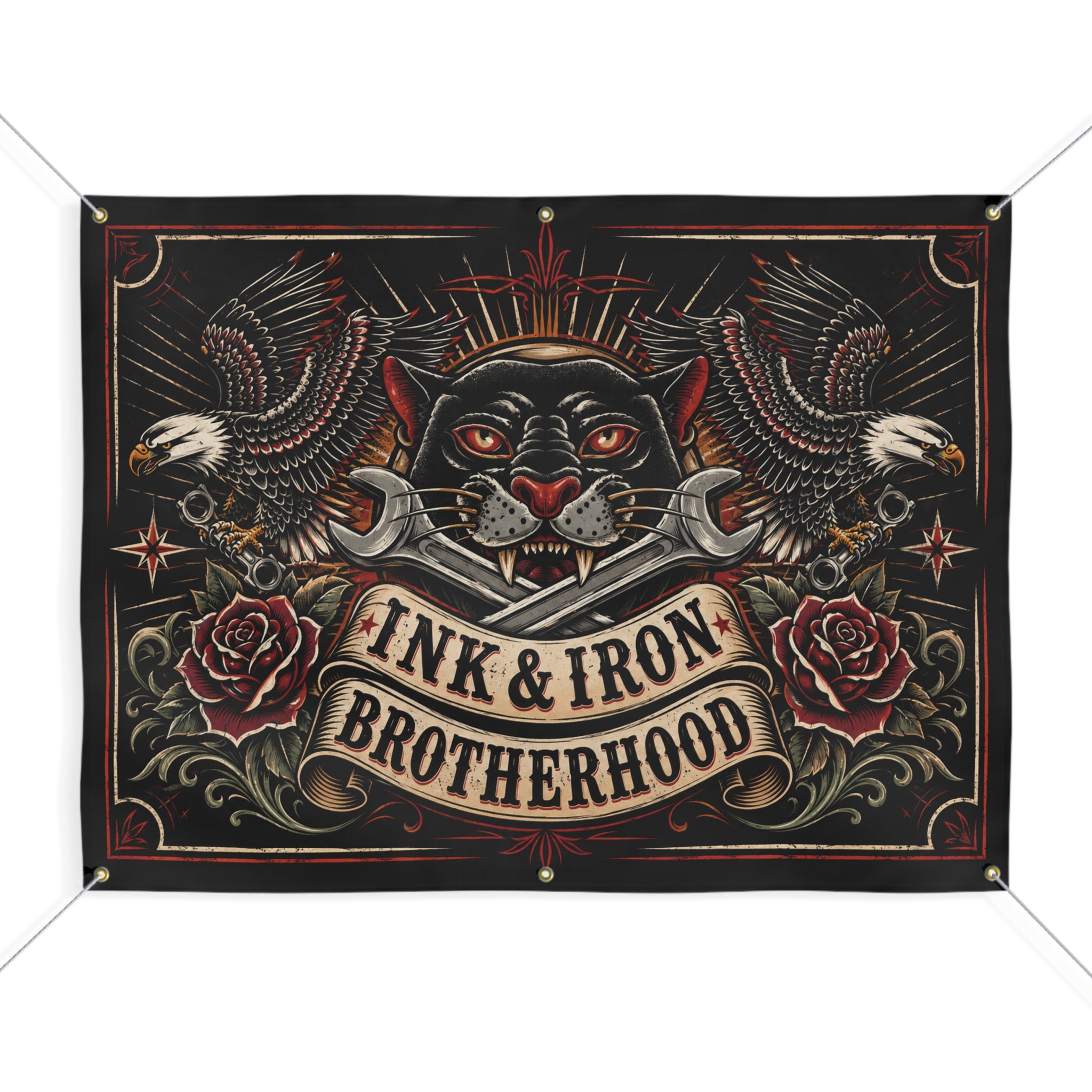 Ink & Iron Brotherhood Garage Banner