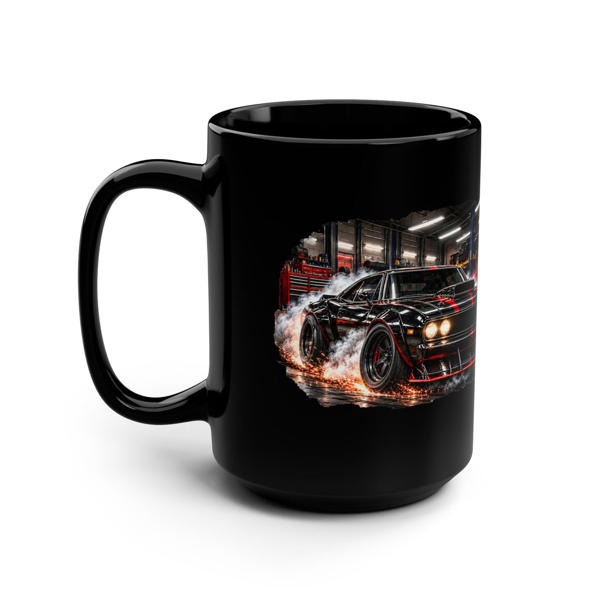 No Mercy Garage Black Mug 15oz with Garage Life artwork by Print Gear