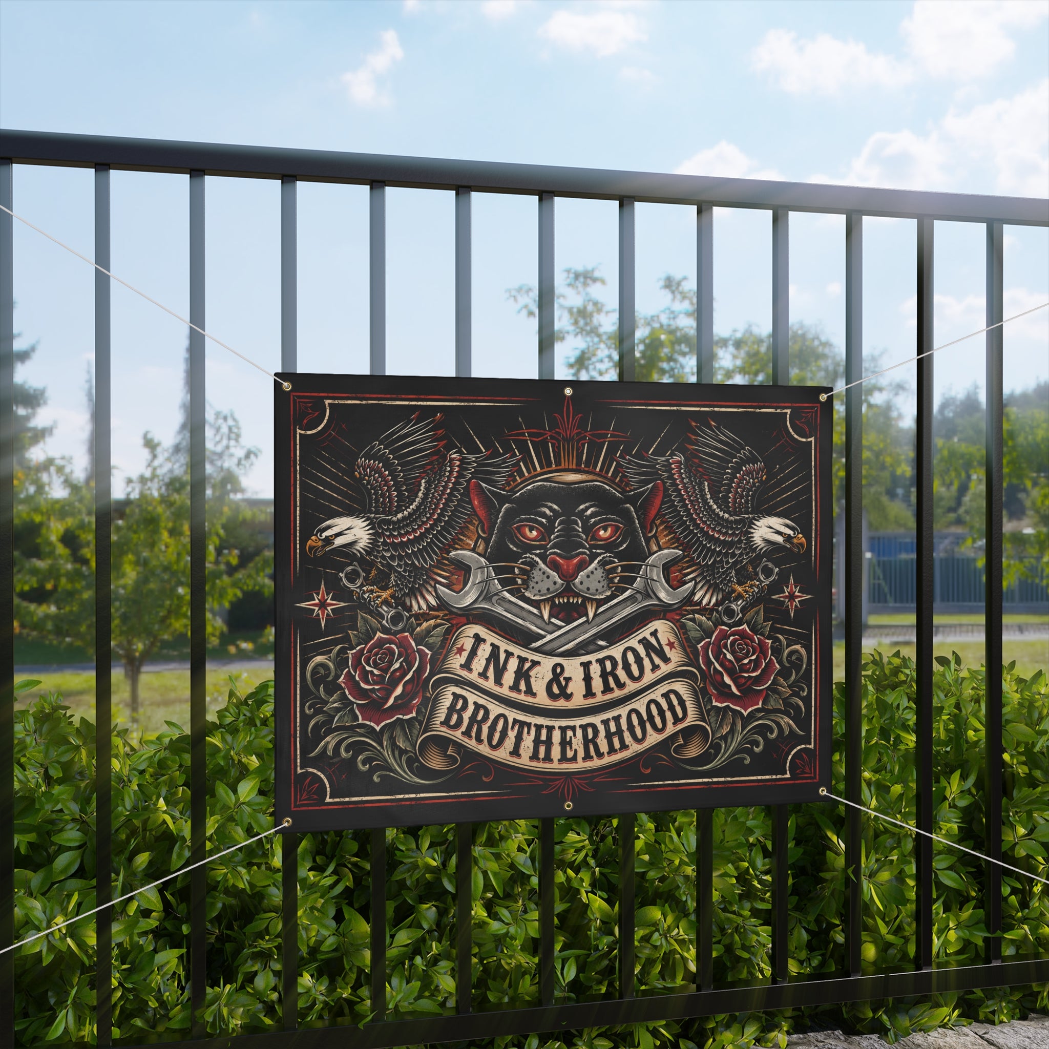 Ink & Iron Brotherhood Garage Banner