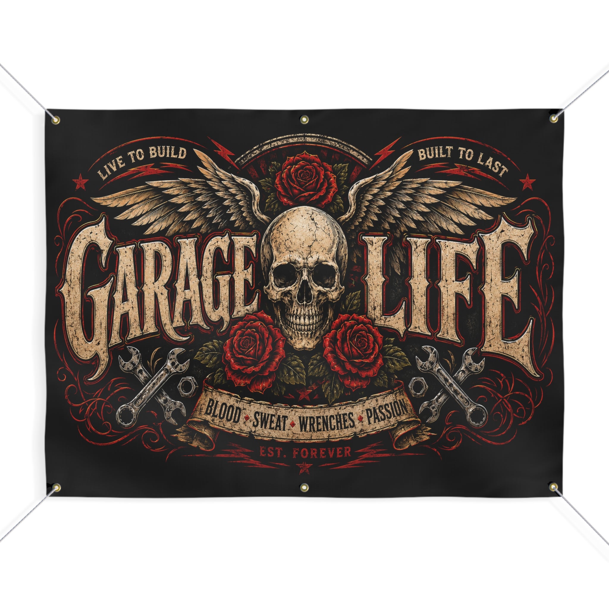 Garage Life Skull Wings Garage Banner