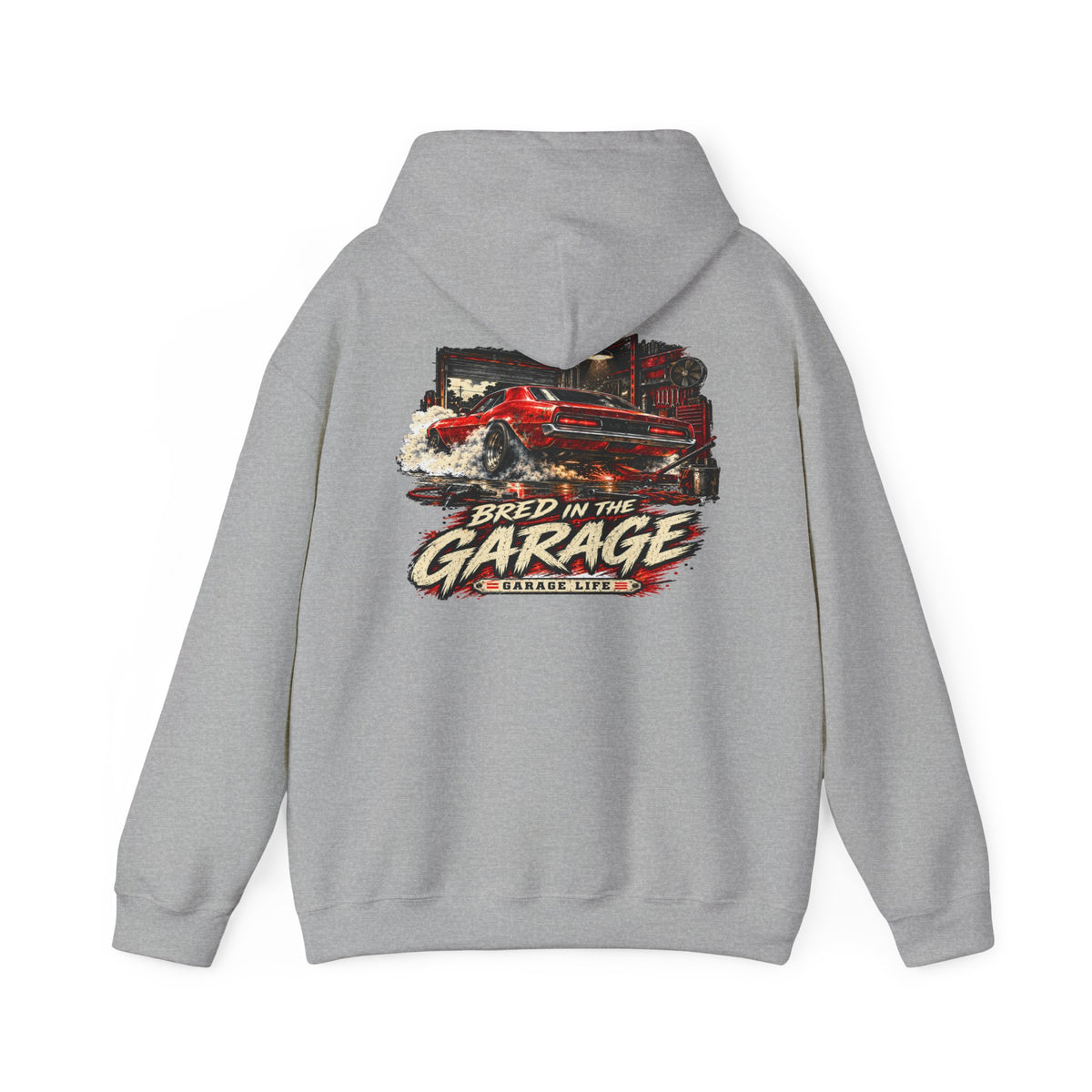 Bred In The Garage Hoodie with Garage Life artwork by Print Gear