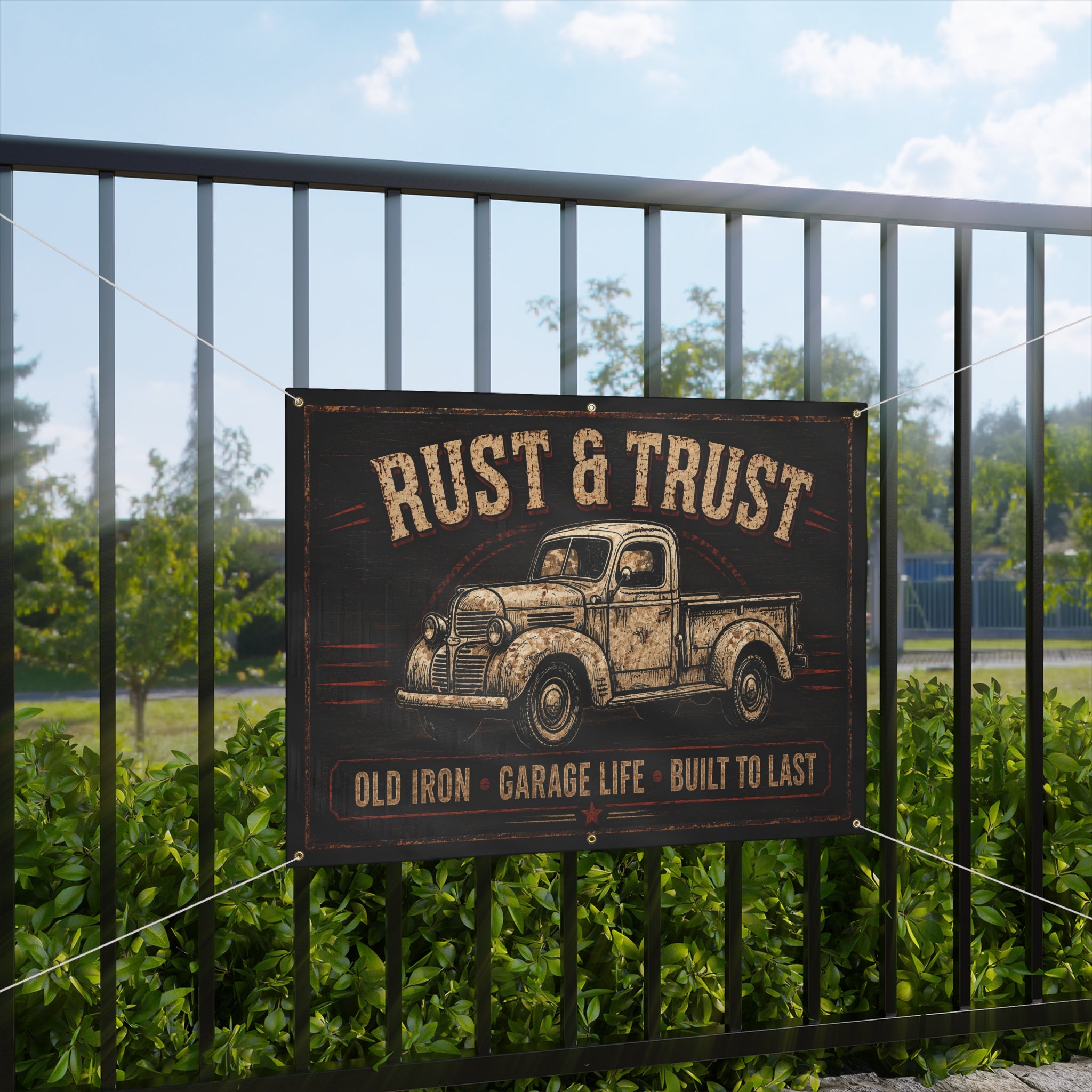 Rust & Trust Vintage Truck Garage Banner