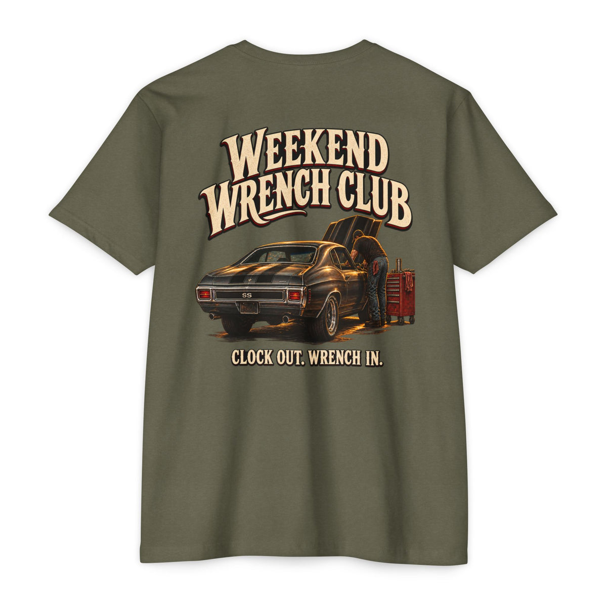 Weekend Wrench Club T-Shirt with Garage Life artwork by Print Gear