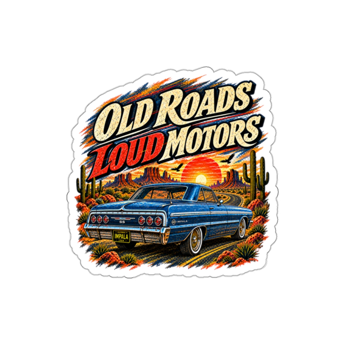 Old Roads Loud Motors Die-Cut Sticker 1 with Garage Life artwork by Print Gear