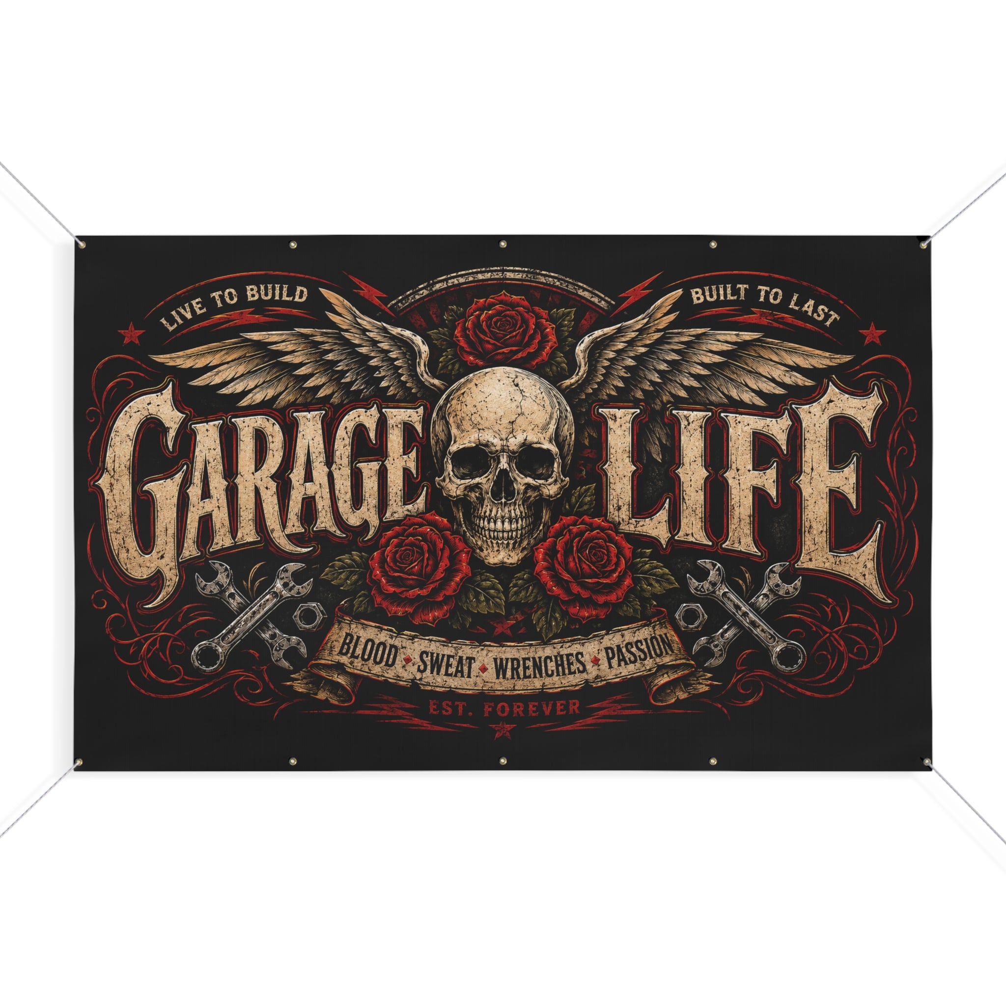 Garage Life Skull Wings Garage Banner