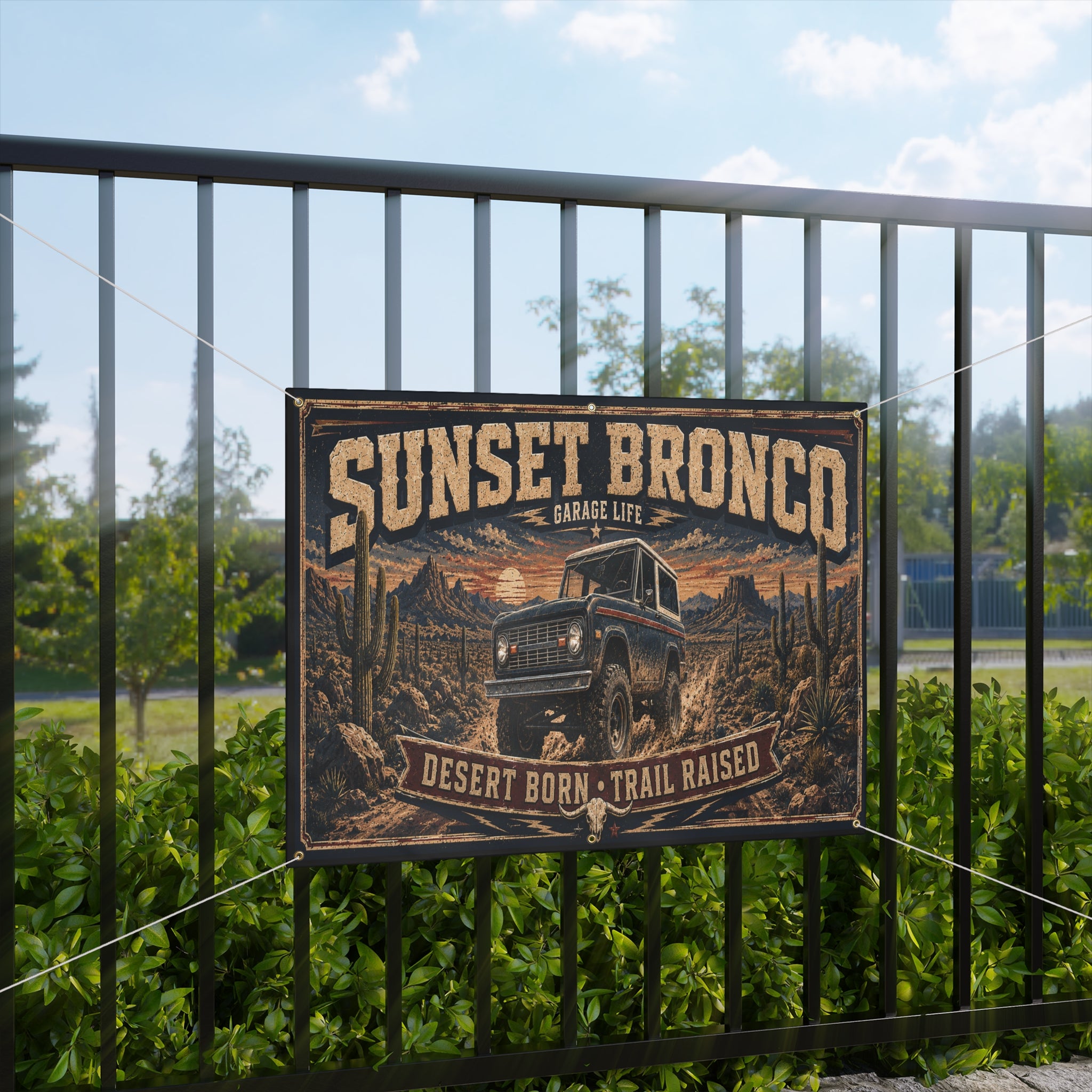 Sunset Bronco Garage Banner