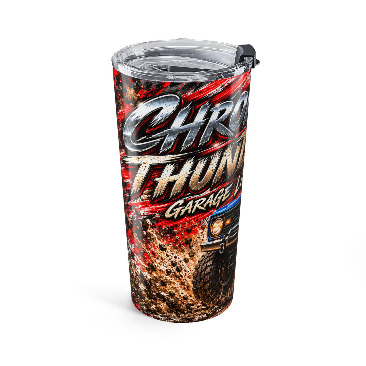 Chrome And Thunder 20oz Tumbler with Garage Life artwork by Print Gear